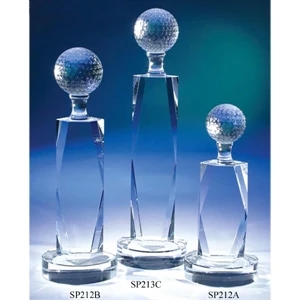 Tournament - 3 3/4" X 3" X 9" - Tournament Beveled Crystal Golf Award By Crystal World. Sp212