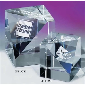 2 3/8" X 2 3/8" X 2 3/8" - Slanted Cube Crystal Paperweight By Crystal World