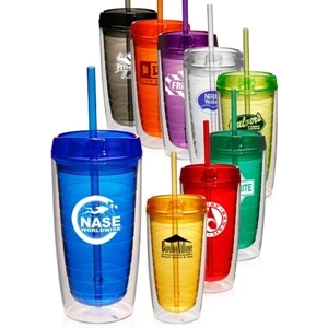 16 oz. Double Wall Acrylic Tumblers With Straw