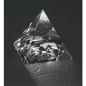 2" X 2" X 1 3/4" - Crystal Pyramid Shape Paperweight With Recessed Globe On Bottom