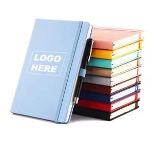 Custom Logo Printed Leatherette Lined Journal Notebook w/ Elastic band