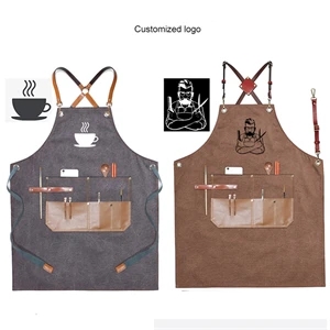 Denim Apron with PU Pockets