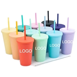 16 oz. Matte Plastic Bulk Tumblers Straw Cup Double Wall