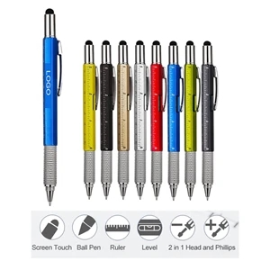 6 in 1 Multitool Ballpoint Pens Ruler Levelgauge Stylus