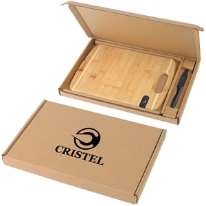 Bamboo Cutting Board with Knife and Sharpener Gift Set