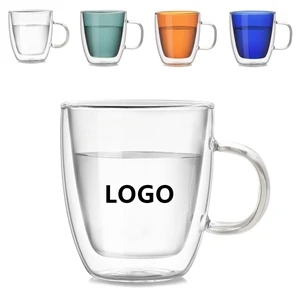 12OZ Double Wall Glass Coffee Mugs with Handle