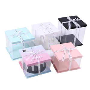 Custom Clear Plastic Cake Gift Boxes with Lid and Ribbon