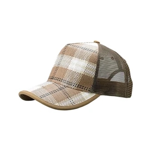 Plaid Straw Trucker Cap