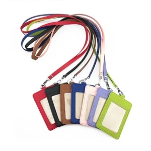Custom Logo PU Leather ID Badge Holder With Lanyard