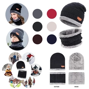 Winter Beanie Hat Scarf Set Warm Knit Thick Fleece