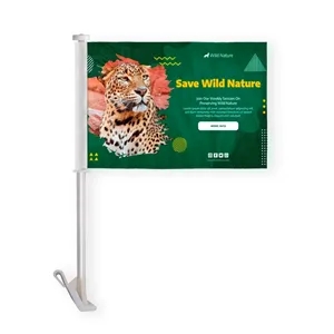 Premium Custom Digital Car Flag, 19" stiff pole - 10.5"x15"