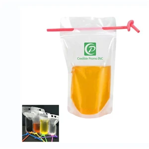 500ML/17OZ Disposable Drink Pouch With Straw