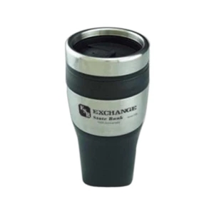 Stainless Steel Tumbler With Black Accent And Chrome Lid, 16 Oz. 2-day Quickship