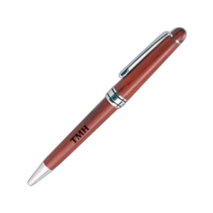 Duo Tone Rosewood And Maple Ballpoint Pen With Silver Accent And Black Ink