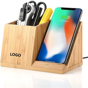 Custom Logo Wood Wireless Charger with Organizer