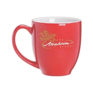 Organic Four Color Process Red Ceramic With White Interior Bistro Mug, 16 Oz