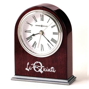 Walker - Arched Rosewood Finished Table Alarm Clock Offers A Nickel Finished Metal Base