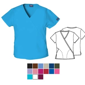 Cherokee - Mini Mock Wrap Top With Two Side Angle Pockets And Side Vents, Blank