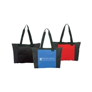 Large Zipper Tote Bag With Top Zippered Closure, 25 1/2" Long Web Shoulder Straps