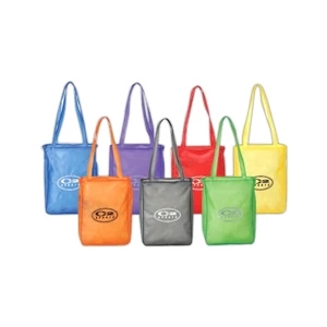Clear Pvc Shopping Tote Bag With Top Zippered Closure And Matching Color Piping