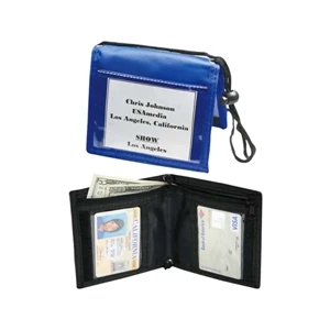 Bi-neck Wallet, With 3 Clear Pockets, 1 Open Pocket, And 1 Large Zippered Pocket