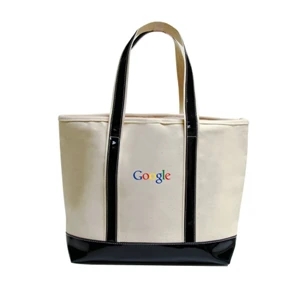 Threads - Canvas Sailing Tote Bag With Faux Patent Leather Handles And Gusset
