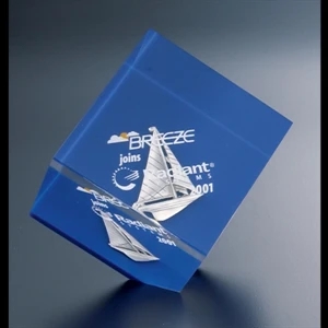 Lucite (r) - Blank Goods. Cube Embedment Award With Cut Corner And Colored Background