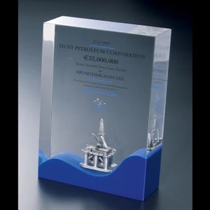 Lucite (r) - Blank Goods. Custom Award With Colored Waved Bottom, 5" X 7" X 1 3/4"