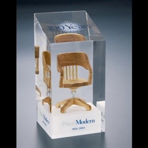 Lucite (r) - Blank. Clear Embedment Award With Slanted Top And Colored Bottom, 3" X 6" X 3"