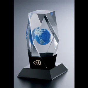 Lucite (r) - Blank Goods. Custom Multi-faceted Rectangular Embedment With Globe