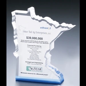 Lucite (r) - Blank Goods. Custom Award With Blue Bottom, 6 3/8" X 7 1/2" X 1 1/4"