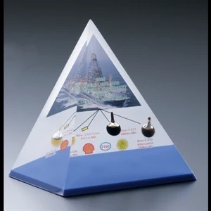 Lucite (r) - Blank Goods. Custom Pyramid Shape Award With Blue Bottom And Frosted Back