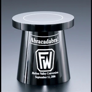 Lucite (r) - Blank Goods. Custom Black Magician Hat Award, 4" Dia. X 4"