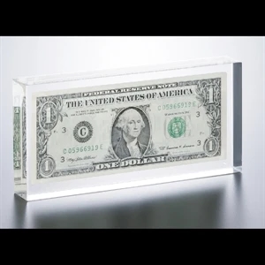 Lucite (r) - Blank Goods. Rectangular Award With Dollar Bill Insert, 6 3/4" X 3 1/4" X 1"