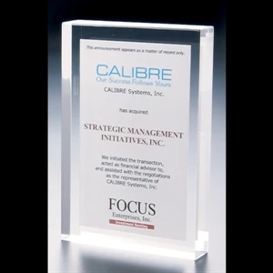 Lucite (r) - Blank Goods. Clear Rectangular Embedment Award, 4" X 6" X 7/8"