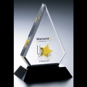 Lucite (r) - Blank Goods. Clear Triangular Embedment Award With Black Base, 4 1/2" X 6" X 1"