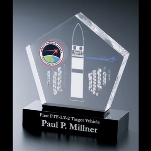 Lucite (r) - Blank Goods. Clear Triangular Embedment Award With Black Base, 5" X 5" X 1