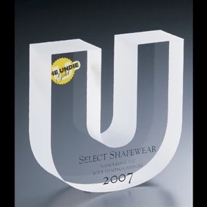 Blank Goods. Clear Shape Letter "u" With Frosted Sides Award, 6" X 6" X 2"