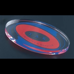 Economy Series - Blank Goods. Clear Economy Acrylic Oval Paperweight, 4 1/2" X 3" X 3/8"