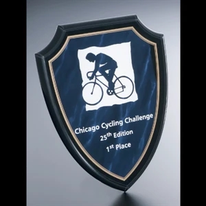 Blank Goods. Blue Marble Print With Black Background Shield Wall Plaque
