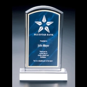 Blank. Clear Acrylic Economy Marble Print Award In Gold With Blue Marble Print