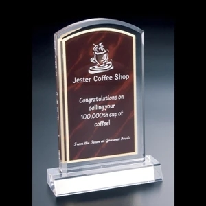 Blank. Clear Acrylic Economy Marble Print Award In Gold With Red Marble Print