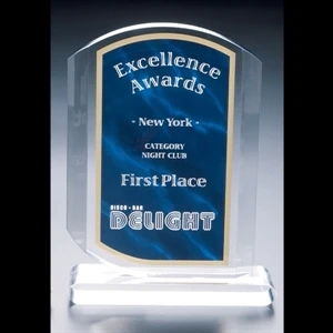 Executive Series - Blank Goods. Clear Acrylic Blue Marble Print Award, 6" X 8" X 3/4"