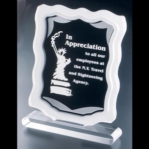 Sub Zero Series - Blank. Clear Acrylic Award With Sandblasted Sides, Silver Accents, Black Background