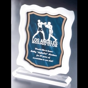 Sub Zero Series - Blank Goods. Clear Acrylic Award With Blue Marble Print Background, 6" X 8" X 3/4"