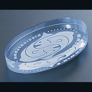 Executive Series - Blank Goods. Blue Edge Acrylic Oval Paperweight, 2 1/4" X 4" X 3/4"