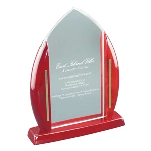 Cathedral - Clear Beveled Edge Award With Rosewood Piano Finish Base And Frame With Gold Inlays