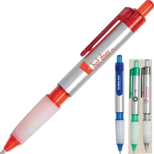 Saturn - Matte Silver Body Ballpoint Pen With Translucent Colored Accents And Clear Gripper