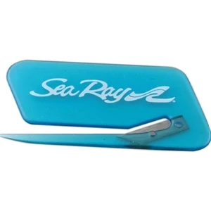 Transparent Blue Letter Opener Molded From High Strength Plastic With A Metal Blade