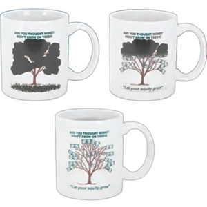 Magic Mug (tm) - Temperature Reactive Ceramic Mugs, Money Tree Trick Design Pattern, 11 Oz